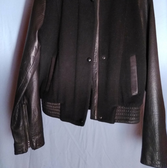 Cole Haan Women's Leather & Wool Bomber Jacket - Picture 2 of 8